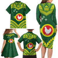 Manu'a Flag Day Family Matching Long Sleeve Bodycon Dress and Hawaiian Shirt Polynesian Pattern National Color Proud