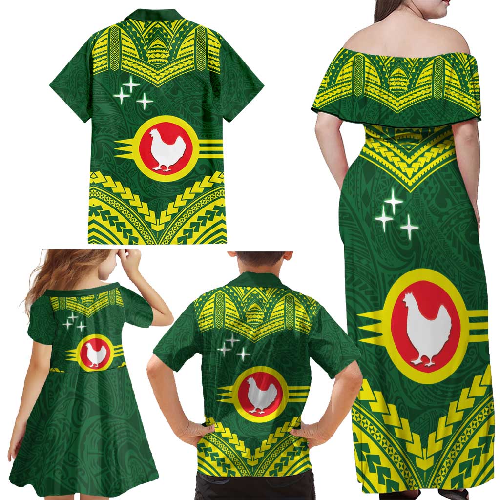 Manu'a Flag Day Family Matching Off Shoulder Maxi Dress and Hawaiian Shirt Polynesian Pattern National Color Proud