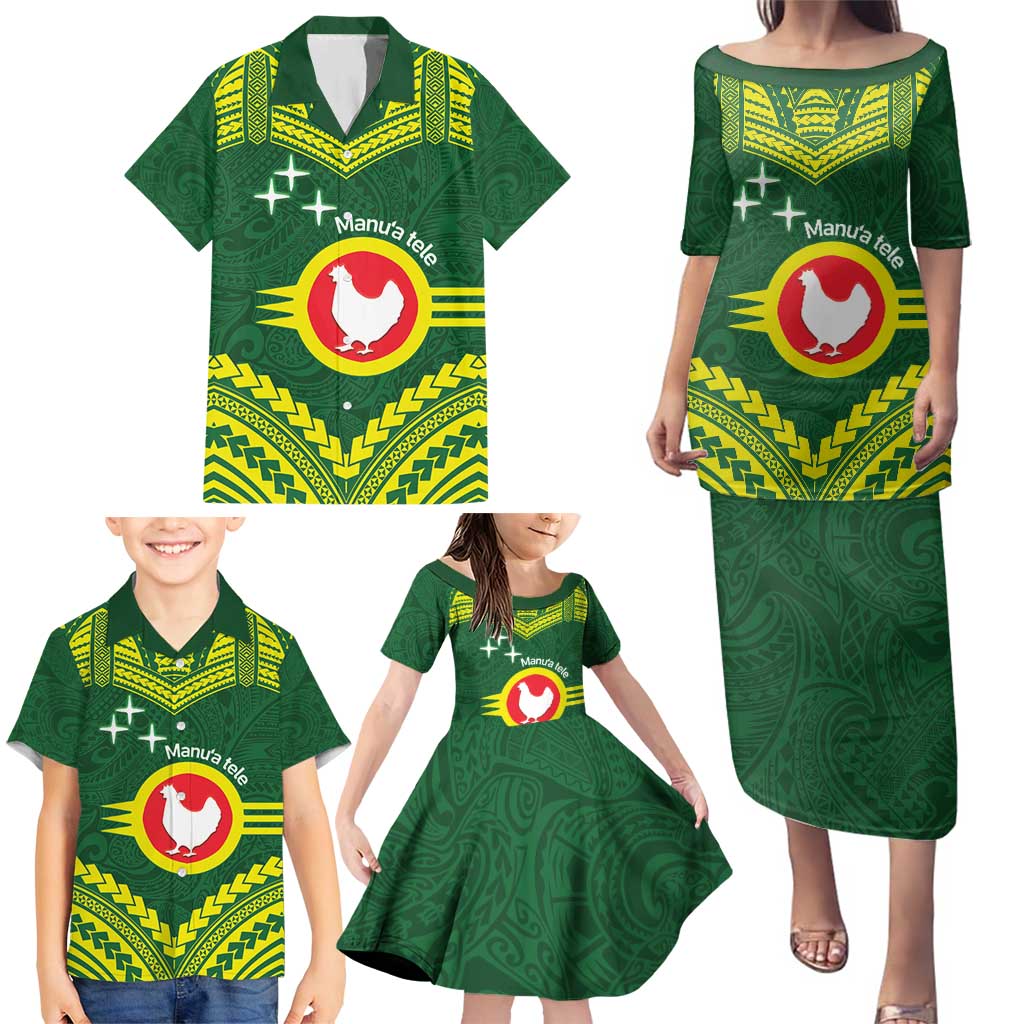 Manu'a Flag Day Family Matching Puletasi and Hawaiian Shirt Polynesian Pattern National Color Proud