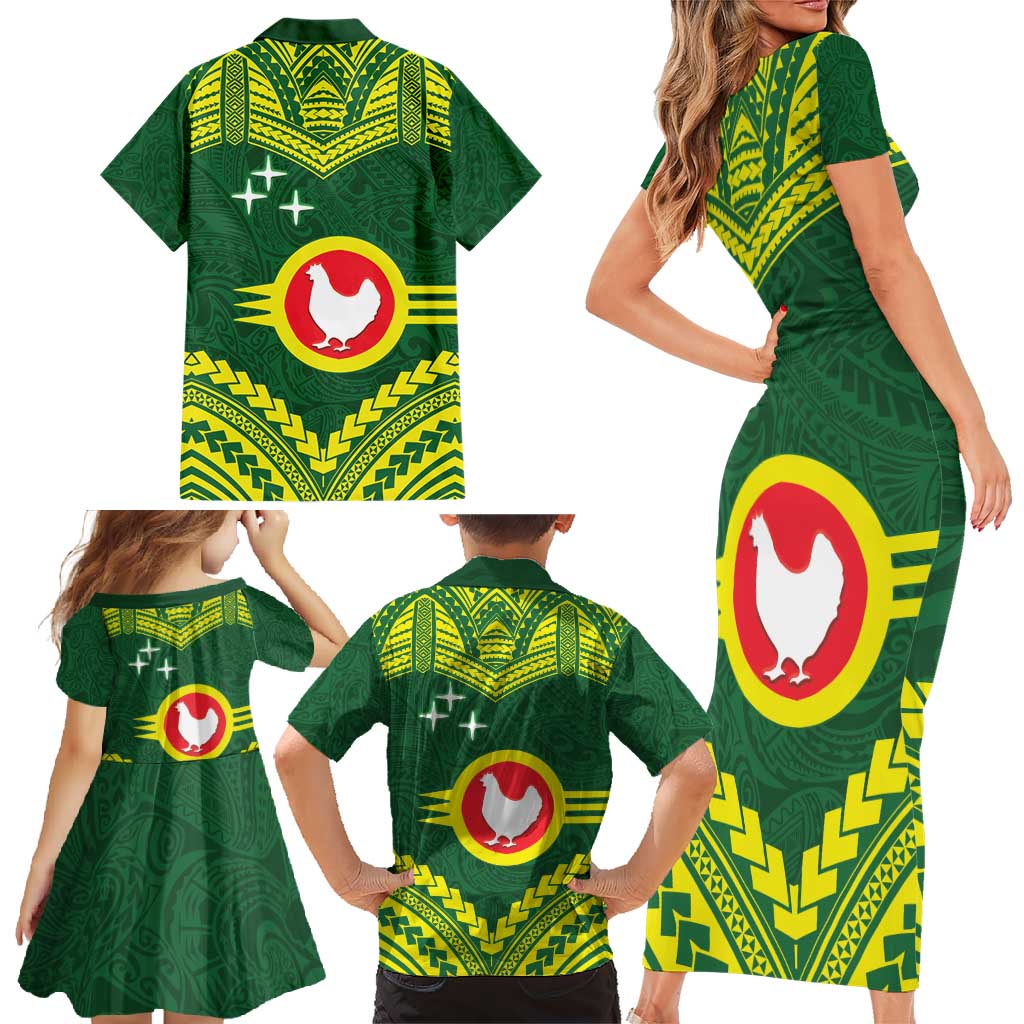 Manu'a Flag Day Family Matching Short Sleeve Bodycon Dress and Hawaiian Shirt Polynesian Pattern National Color Proud