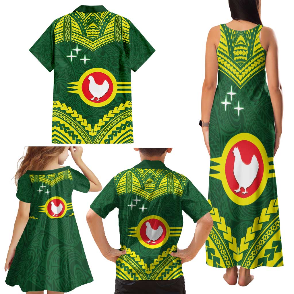 Manu'a Flag Day Family Matching Tank Maxi Dress and Hawaiian Shirt Polynesian Pattern National Color Proud