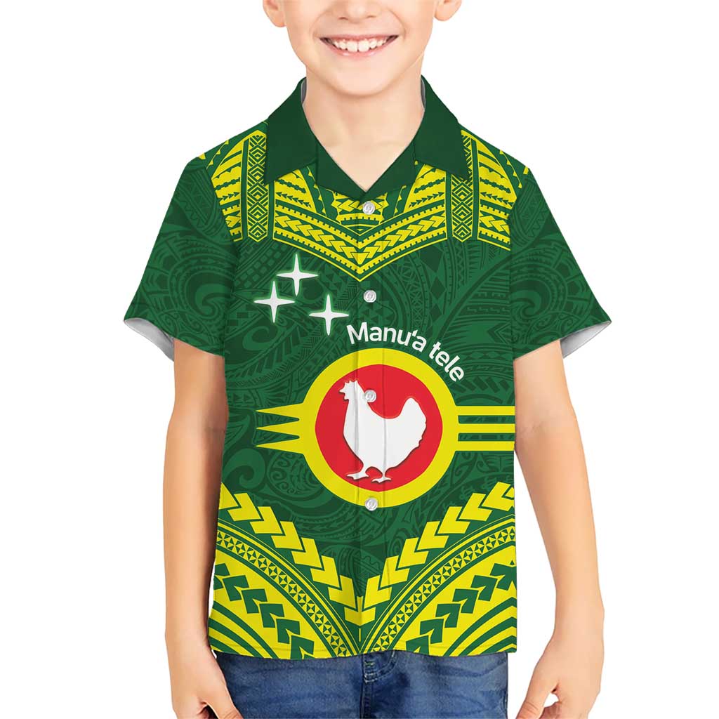Manu'a Flag Day Kid Hawaiian Shirt Polynesian Pattern National Color Proud LT14 Kid Green - Polynesian Pride