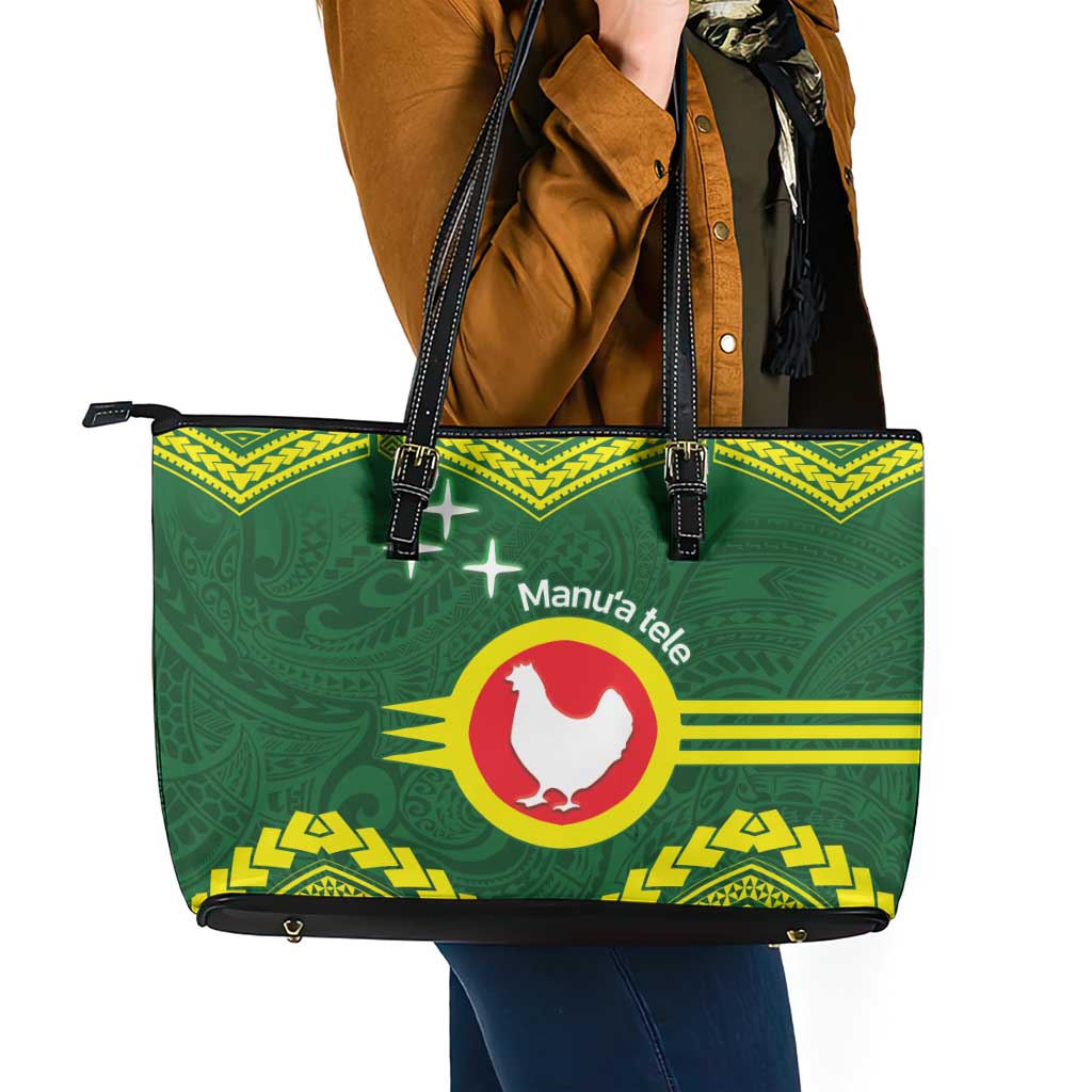 Manu'a Flag Day Leather Tote Bag Polynesian Pattern National Color Proud