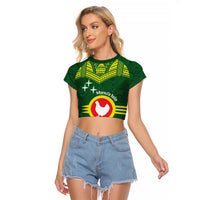 Manu'a Flag Day Raglan Cropped T Shirt Polynesian Pattern National Color Proud LT14 Female Green - Polynesian Pride