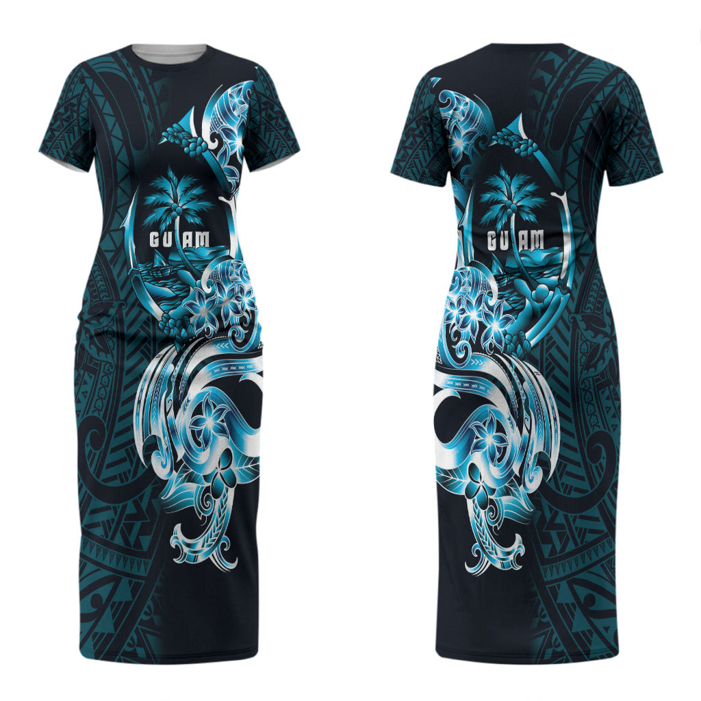 Asut Guam Chamorro Couples Matching Short Sleeve Bodycon Dress and Hawaiian Shirt Guahan Seal Tattoo LT14 - Polynesian Pride