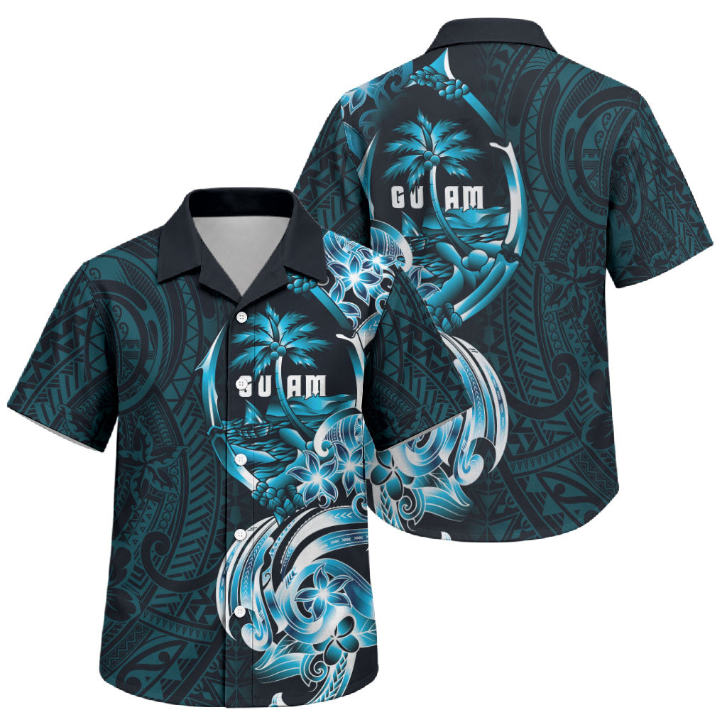 Asut Guam Chamorro Family Matching Off The Shoulder Long Sleeve Dress and Hawaiian Shirt Guahan Seal Tattoo LT14 Son's Shirt Blue - Polynesian Pride