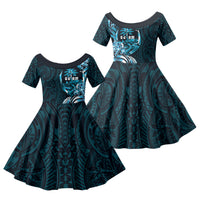 Asut Guam Chamorro Family Matching Off Shoulder Maxi Dress and Hawaiian Shirt Guahan Seal Tattoo LT14 Daughter's Dress Blue - Polynesian Pride