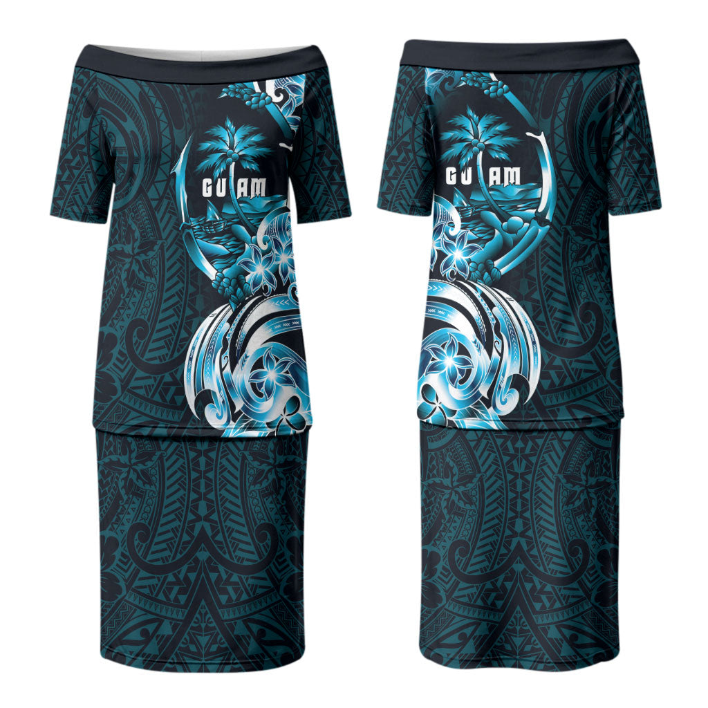 Asut Guam Chamorro Family Matching Puletasi and Hawaiian Shirt Guahan Seal Tattoo LT14 Mom's Dress Blue - Polynesian Pride