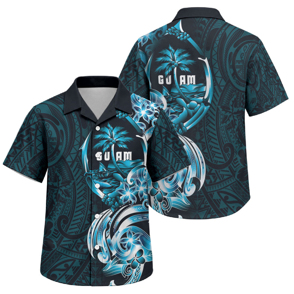 Asut Guam Chamorro Family Matching Short Sleeve Bodycon Dress and Hawaiian Shirt Guahan Seal Tattoo LT14 Son's Shirt Blue - Polynesian Pride