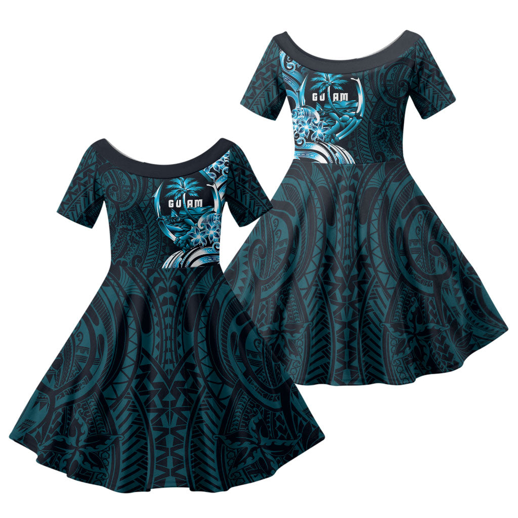 Asut Guam Chamorro Family Matching Tank Maxi Dress and Hawaiian Shirt Guahan Seal Tattoo LT14 Daughter's Dress Blue - Polynesian Pride