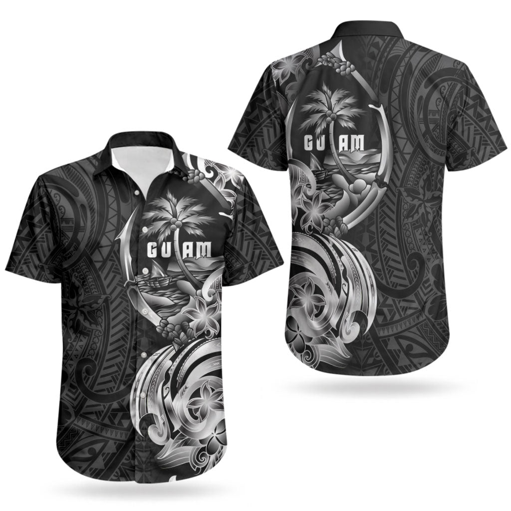 Attelong Guam Chamorro Couples Matching Off Shoulder Short Dress and Hawaiian Shirt Guahan Seal Tattoo LT14 - Polynesian Pride