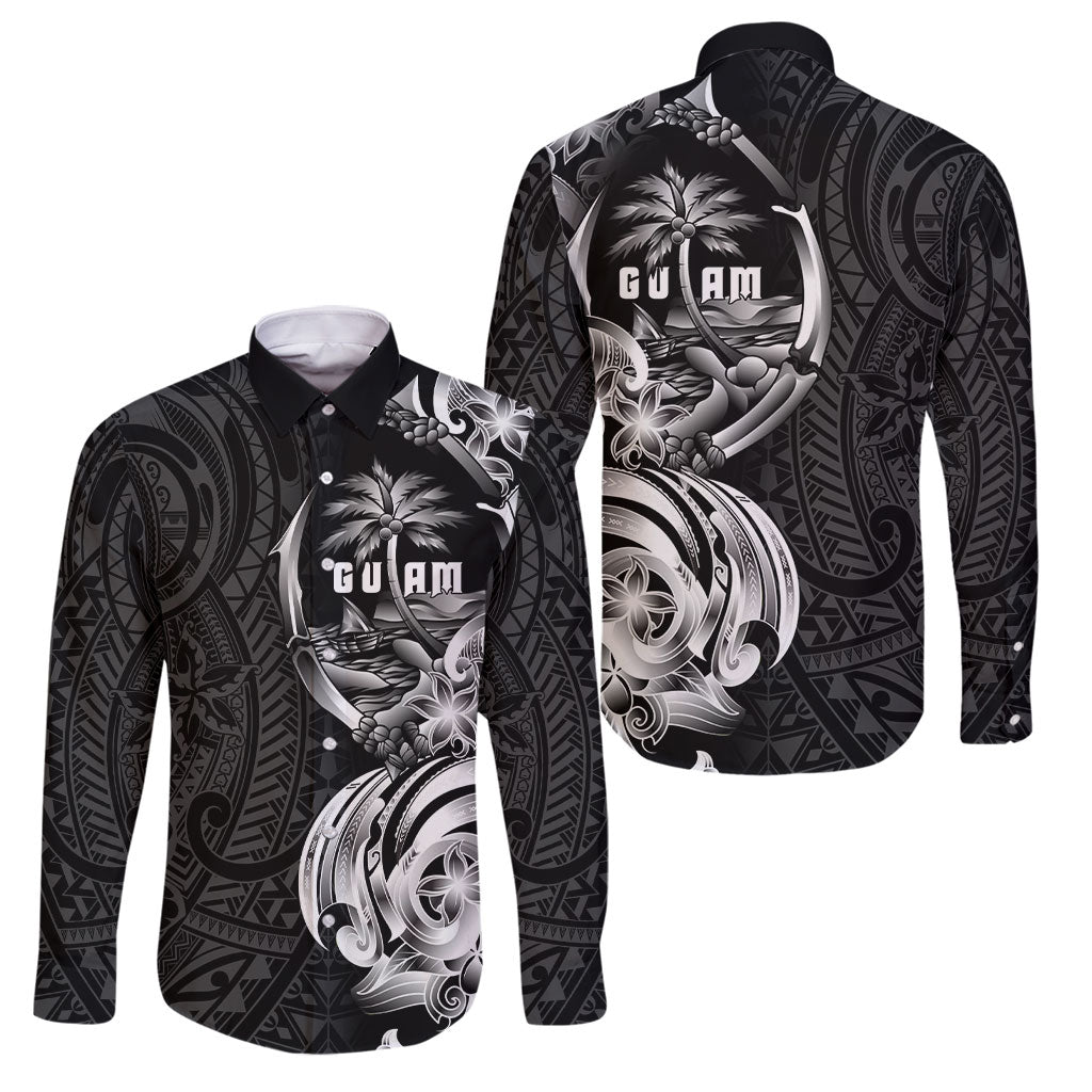 Attelong Guam Chamorro Family Matching Tank Maxi Dress and Hawaiian Shirt Guahan Seal Tattoo LT14 Dad's Shirt - Long Sleeve Black - Polynesian Pride