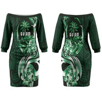 Betde Guam Chamorro Couples Matching Off The Shoulder Long Sleeve Dress and Hawaiian Shirt Guahan Seal Tattoo LT14 - Polynesian Pride
