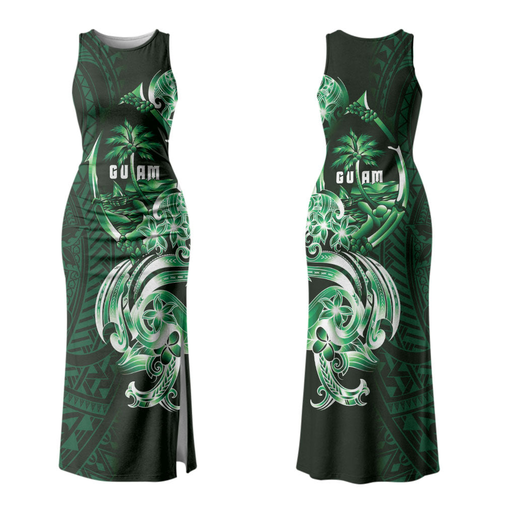 Betde Guam Chamorro Family Matching Tank Maxi Dress and Hawaiian Shirt Guahan Seal Tattoo LT14 Mom's Dress Green - Polynesian Pride