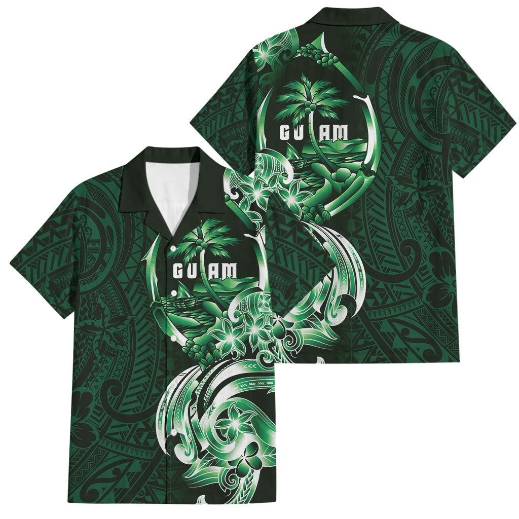Betde Guam Chamorro Family Matching Tank Maxi Dress and Hawaiian Shirt Guahan Seal Tattoo LT14 Dad's Shirt - Short Sleeve Green - Polynesian Pride