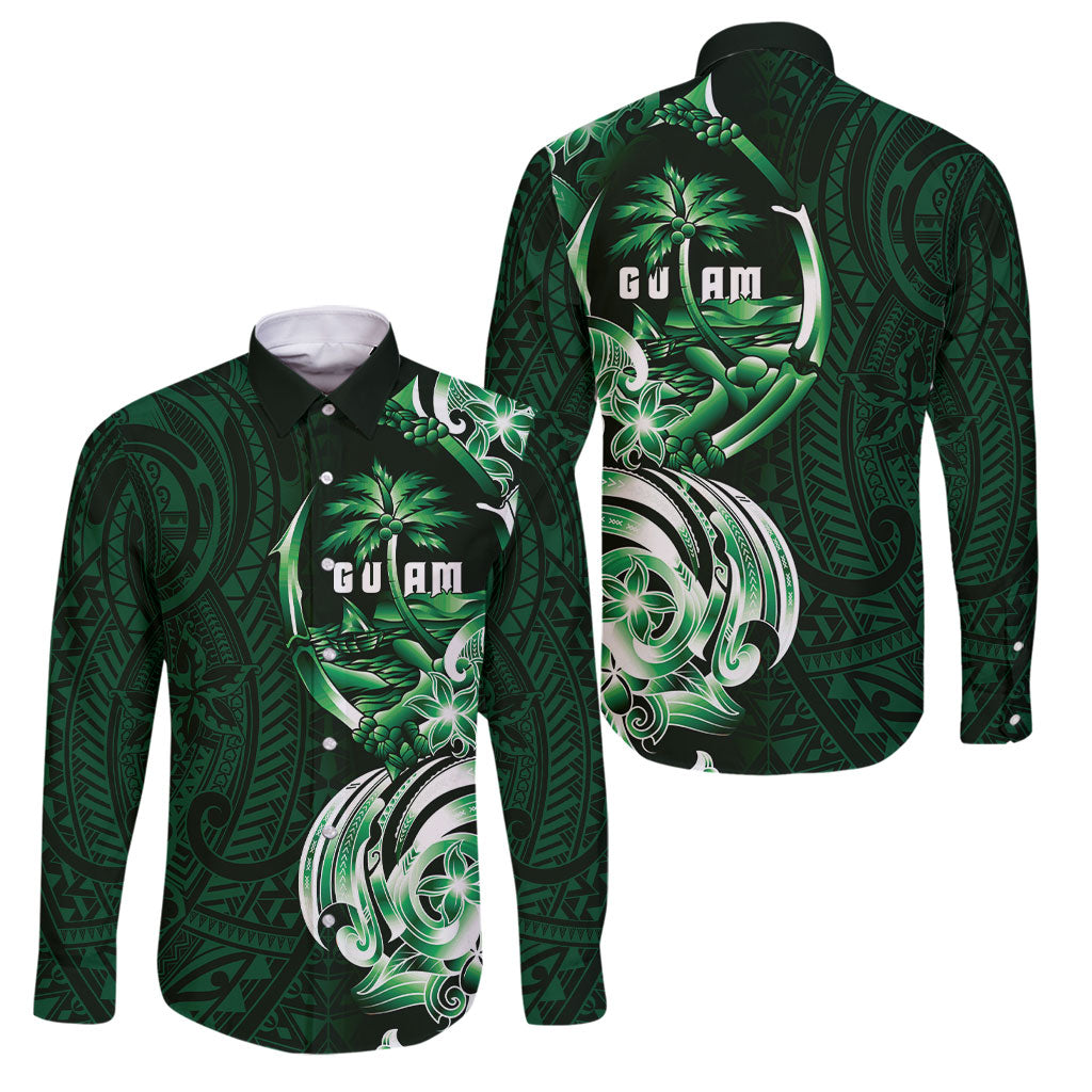 Betde Guam Chamorro Family Matching Tank Maxi Dress and Hawaiian Shirt Guahan Seal Tattoo LT14 Dad's Shirt - Long Sleeve Green - Polynesian Pride