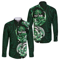 Betde Guam Chamorro Family Matching Tank Maxi Dress and Hawaiian Shirt Guahan Seal Tattoo LT14 Dad's Shirt - Long Sleeve Green - Polynesian Pride