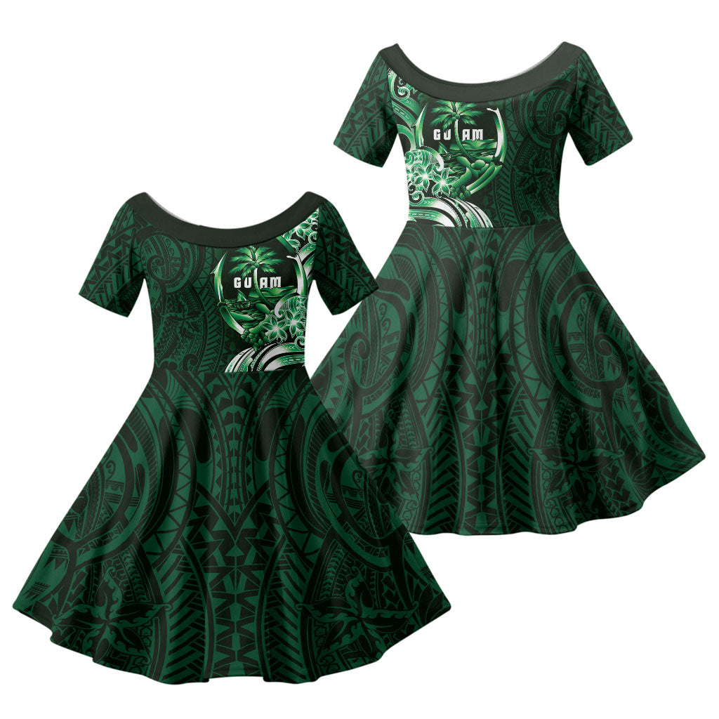 Betde Guam Chamorro Family Matching Tank Maxi Dress and Hawaiian Shirt Guahan Seal Tattoo LT14 Daughter's Dress Green - Polynesian Pride