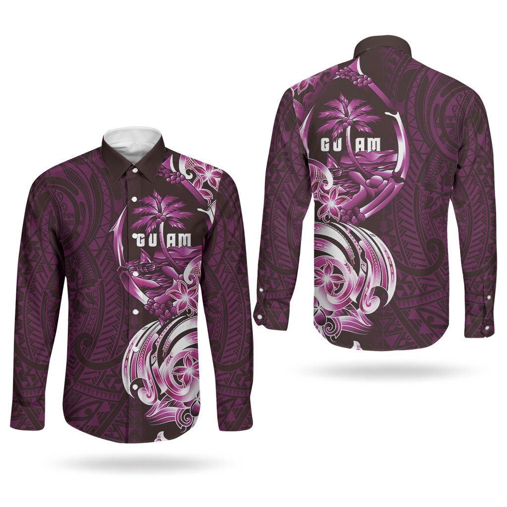 Kulot Di Rosa Guam Chamorro Couples Matching Off The Shoulder Long Sleeve Dress and Long Sleeve Button Shirt Guahan Seal Tattoo LT14 - Polynesian Pride