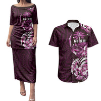 Kulot Di Rosa Guam Chamorro Couples Matching Puletasi and Hawaiian Shirt Guahan Seal Tattoo LT14 Pink - Polynesian Pride