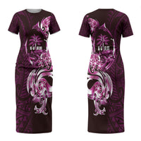 Kulot Di Rosa Guam Chamorro Couples Matching Short Sleeve Bodycon Dress and Hawaiian Shirt Guahan Seal Tattoo LT14 - Polynesian Pride