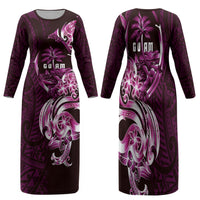 Kulot Di Rosa Guam Chamorro Family Matching Long Sleeve Bodycon Dress and Hawaiian Shirt Guahan Seal Tattoo LT14 Mom's Dress Pink - Polynesian Pride