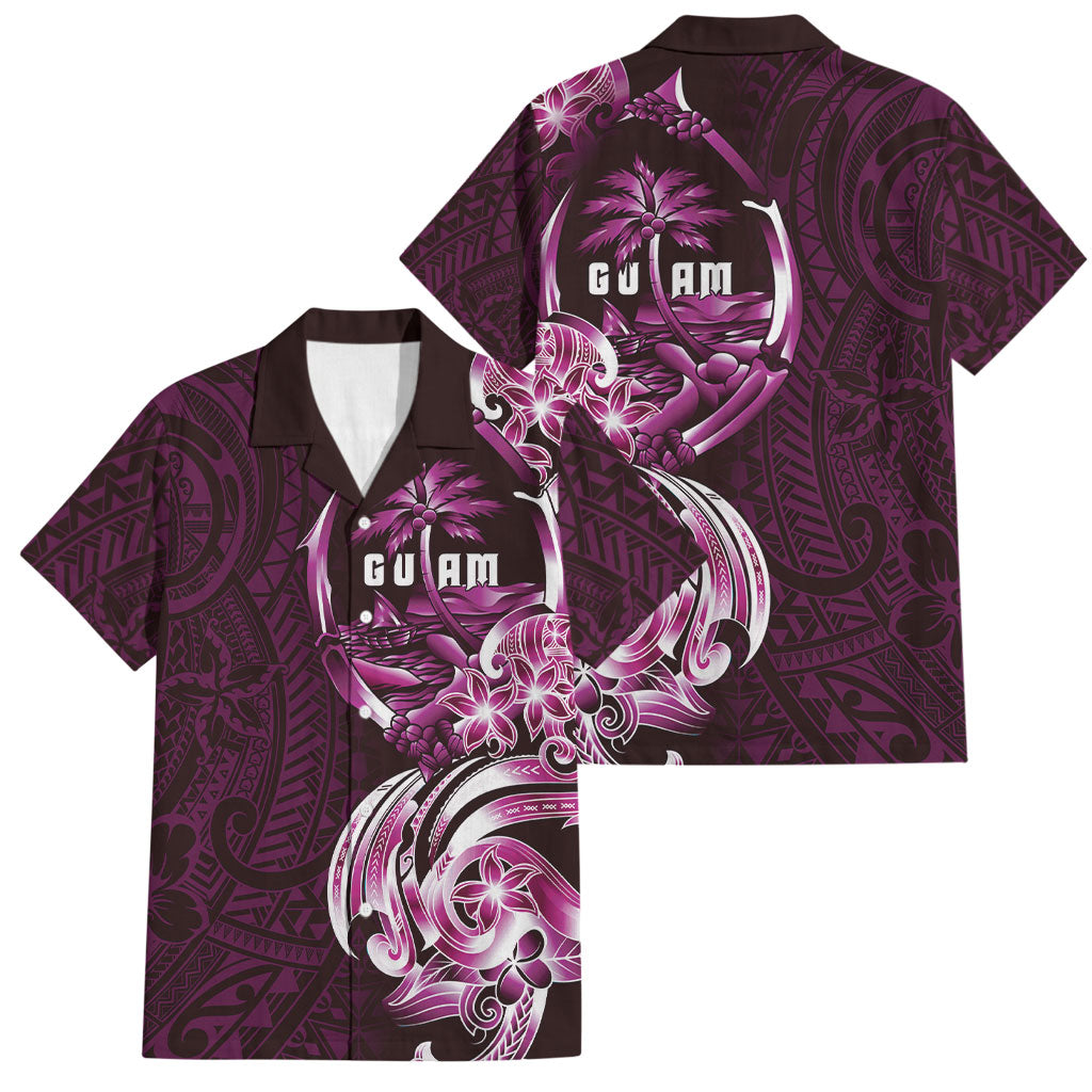 Kulot Di Rosa Guam Chamorro Family Matching Long Sleeve Bodycon Dress and Hawaiian Shirt Guahan Seal Tattoo LT14 Dad's Shirt - Short Sleeve Pink - Polynesian Pride