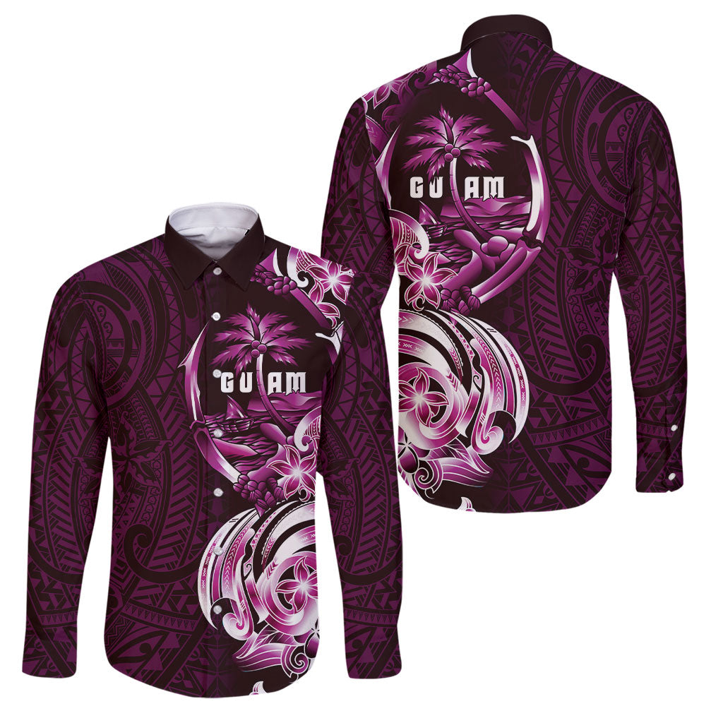 Kulot Di Rosa Guam Chamorro Family Matching Tank Maxi Dress and Hawaiian Shirt Guahan Seal Tattoo LT14 Dad's Shirt - Long Sleeve Pink - Polynesian Pride