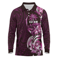 Kulot Di Rosa Guam Chamorro Long Sleeve Polo Shirt Guahan Seal Tattoo LT14 Pink - Polynesian Pride