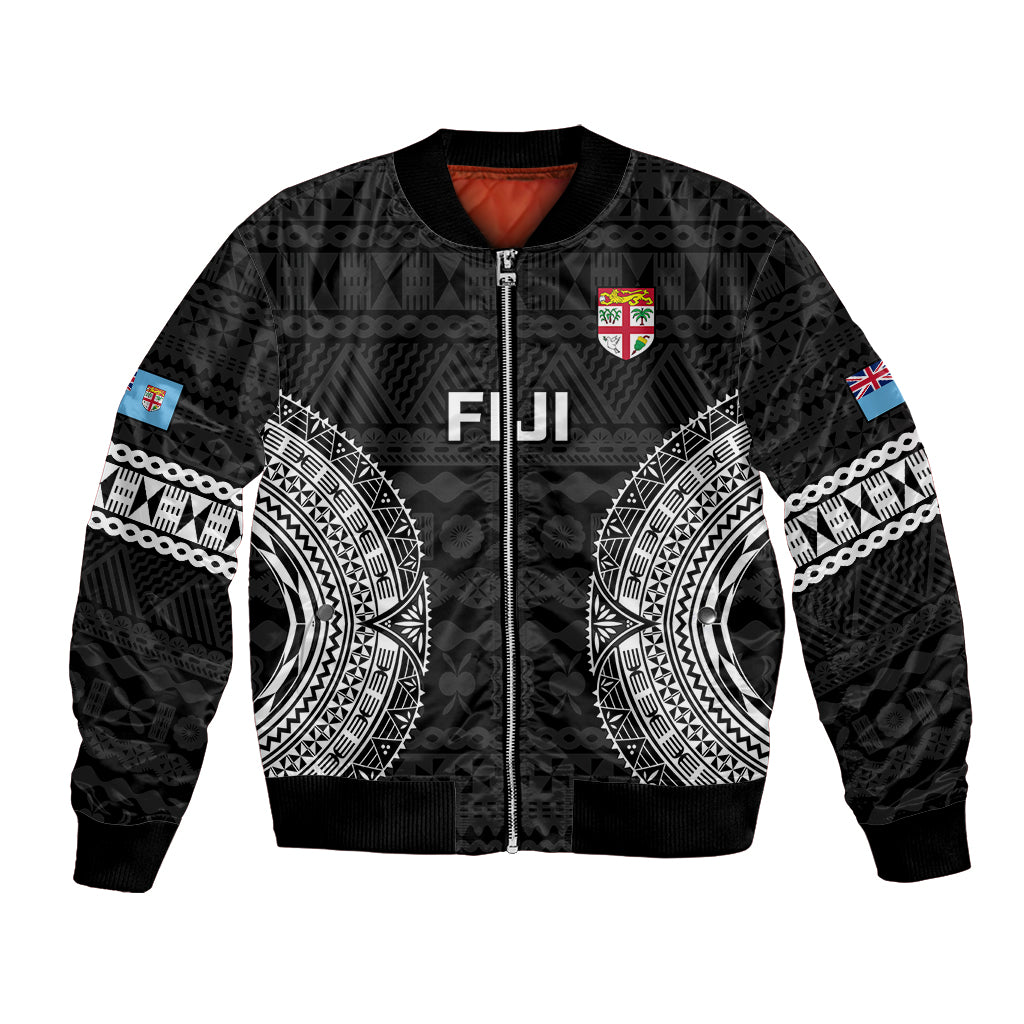 Fiji Rugby Bomber Jacket 2023 Fijian Tapa Pattern World Cup Black LT14 Unisex Black - Polynesian Pride