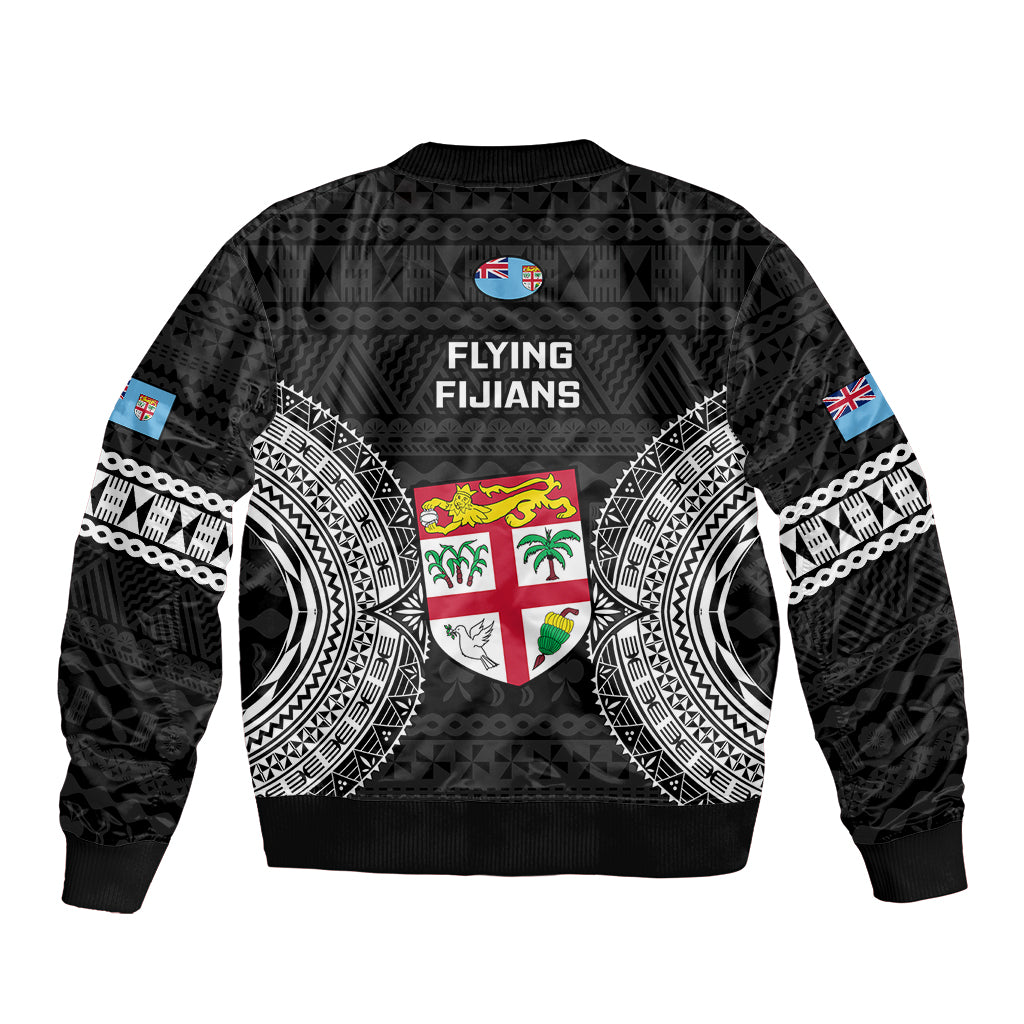 Fiji Rugby Bomber Jacket 2023 Fijian Tapa Pattern World Cup Black LT14 - Polynesian Pride