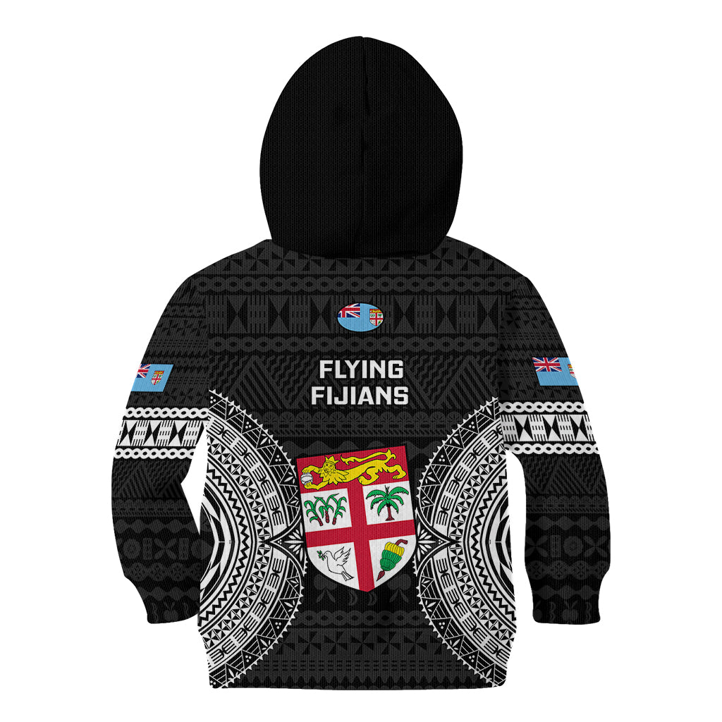 Fiji Rugby Kid Hoodie 2023 Fijian Tapa Pattern World Cup Black LT14 - Polynesian Pride