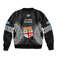 Fiji Rugby Sleeve Zip Bomber Jacket 2023 Fijian Tapa Pattern World Cup Black LT14 - Polynesian Pride