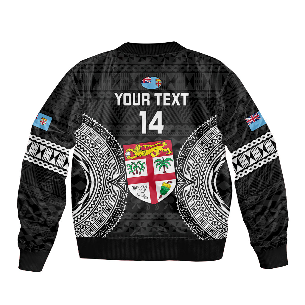 Custom Fiji Rugby Bomber Jacket 2023 Fijian Tapa Pattern World Cup Black LT14 - Polynesian Pride