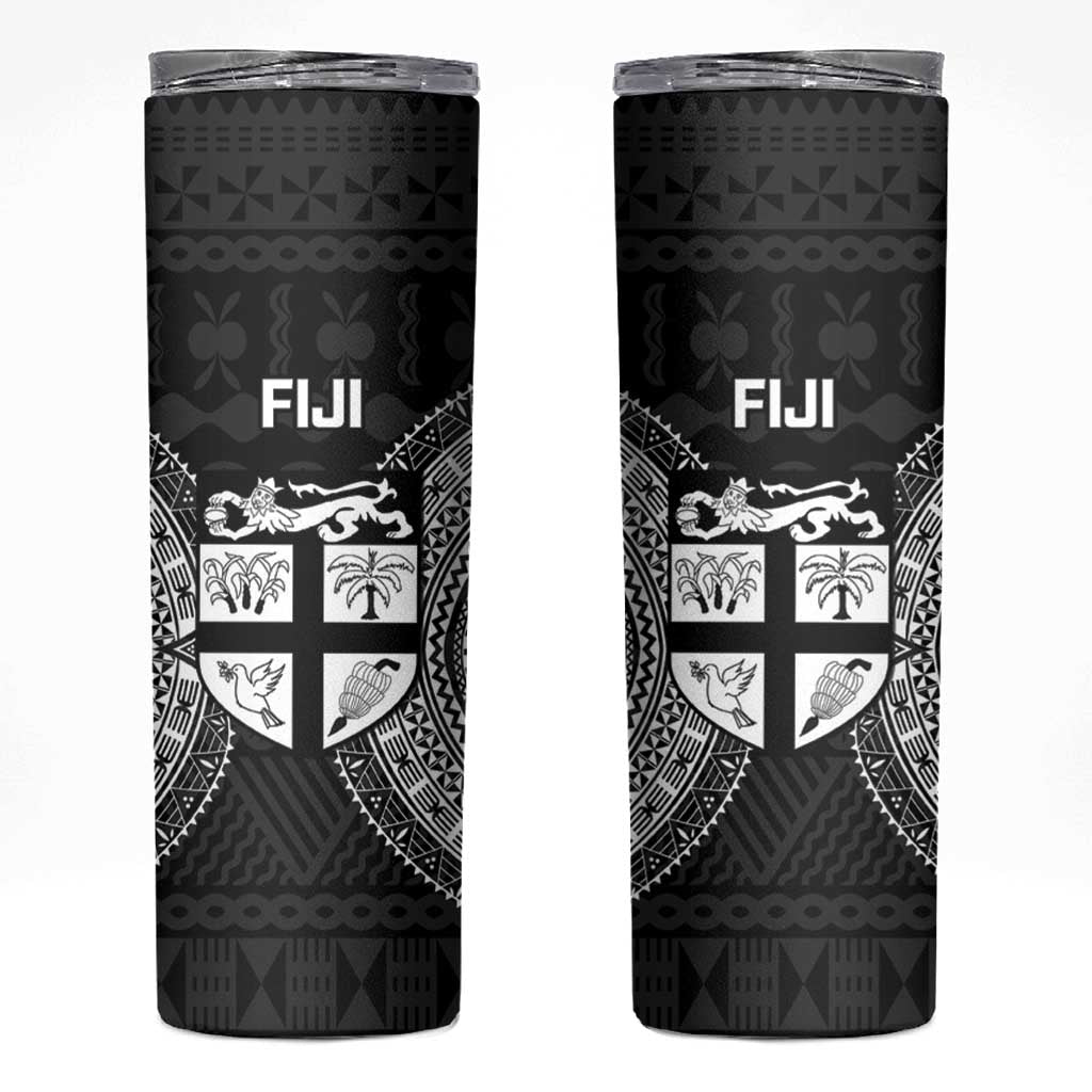 Fiji Rugby Skinny Tumbler Fijian Tapa Pattern World Cup Black