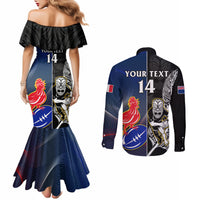 Custom New Zealand And France Rugby Couples Matching Mermaid Dress and Long Sleeve Button Shirts All Black With Les Bleus Together 2023 World Cup LT14 - Polynesian Pride