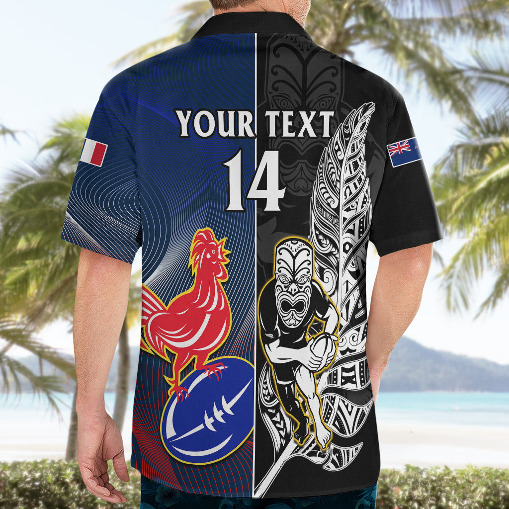 Custom New Zealand And France Rugby Hawaiian Shirt All Black With Les Bleus Together 2023 World Cup LT14 - Polynesian Pride
