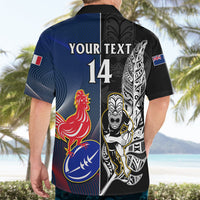 Custom New Zealand And France Rugby Hawaiian Shirt All Black With Les Bleus Together 2023 World Cup LT14 - Polynesian Pride