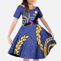 Nauru Angam Day Family Matching Off The Shoulder Long Sleeve Dress and Hawaiian Shirt Naoero Frigate Bird Polynesian Pattern