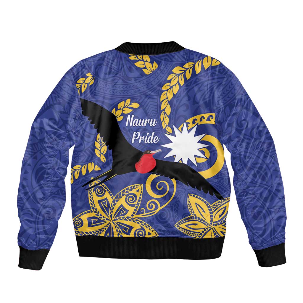 Nauru Angam Day Sleeve Zip Bomber Jacket Naoero Frigate Bird Polynesian Pattern