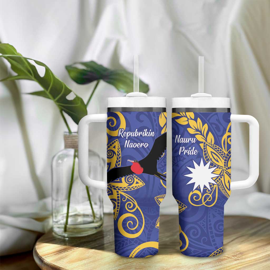 Nauru Angam Day Tumbler With Handle Naoero Frigate Bird Polynesian Pattern