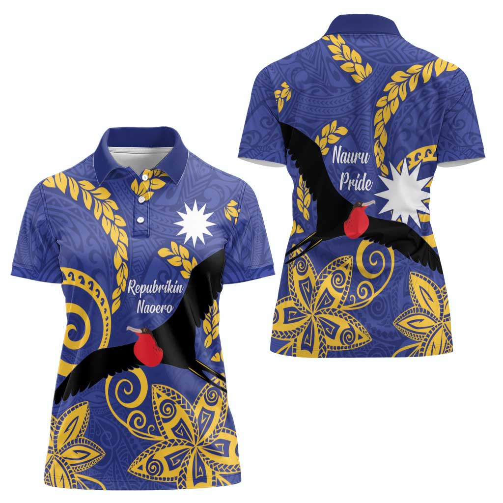 Nauru Angam Day Women Polo Shirt Naoero Frigate Bird Polynesian Pattern