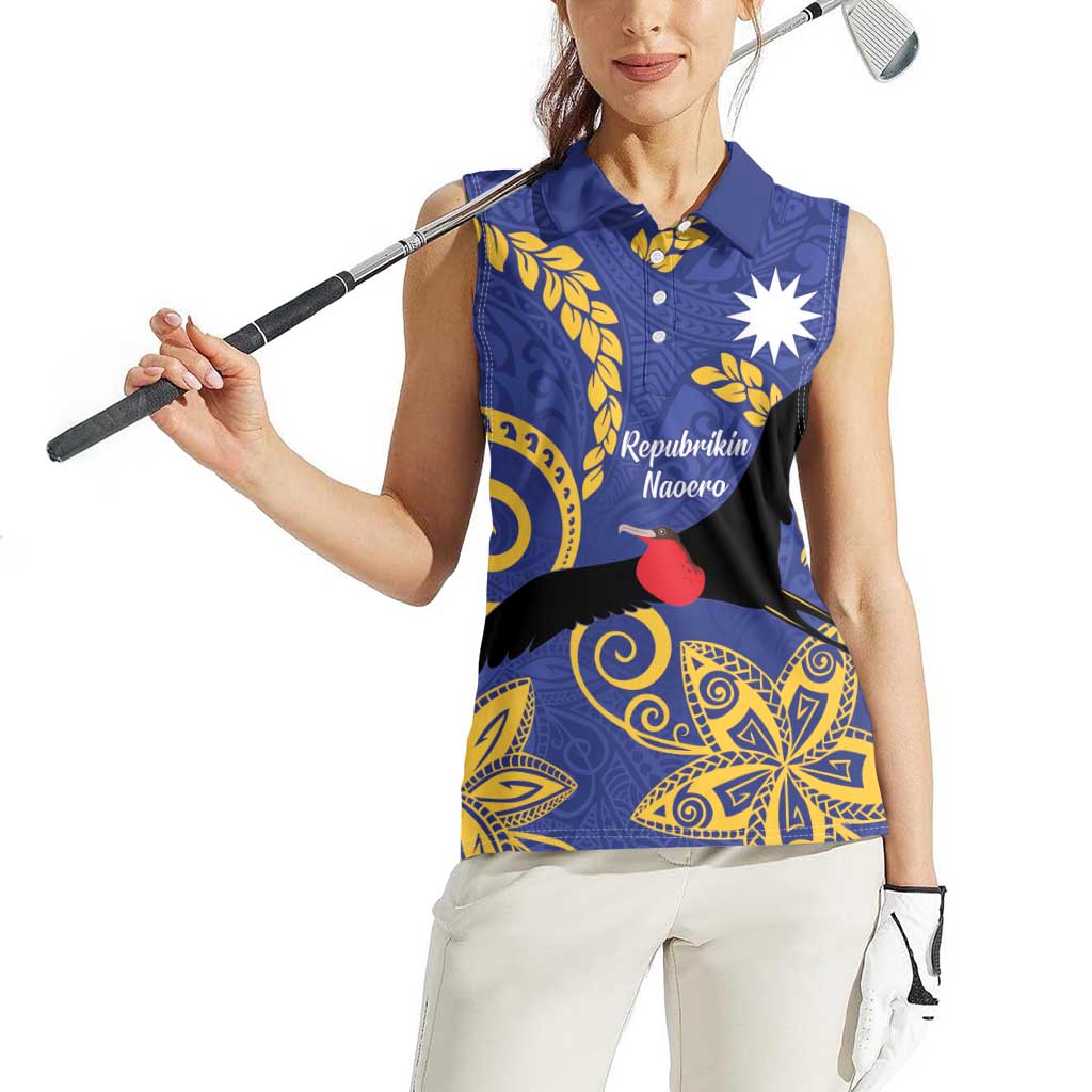 Nauru Angam Day Women Sleeveless Polo Shirt Naoero Frigate Bird Polynesian Pattern