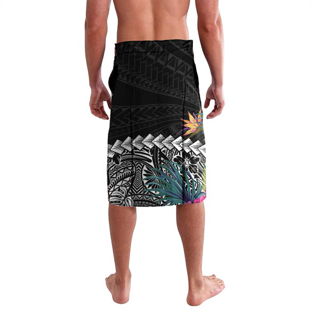 Black Nauru Lavalava Naoero Map With Polynesian Tropical Flowers