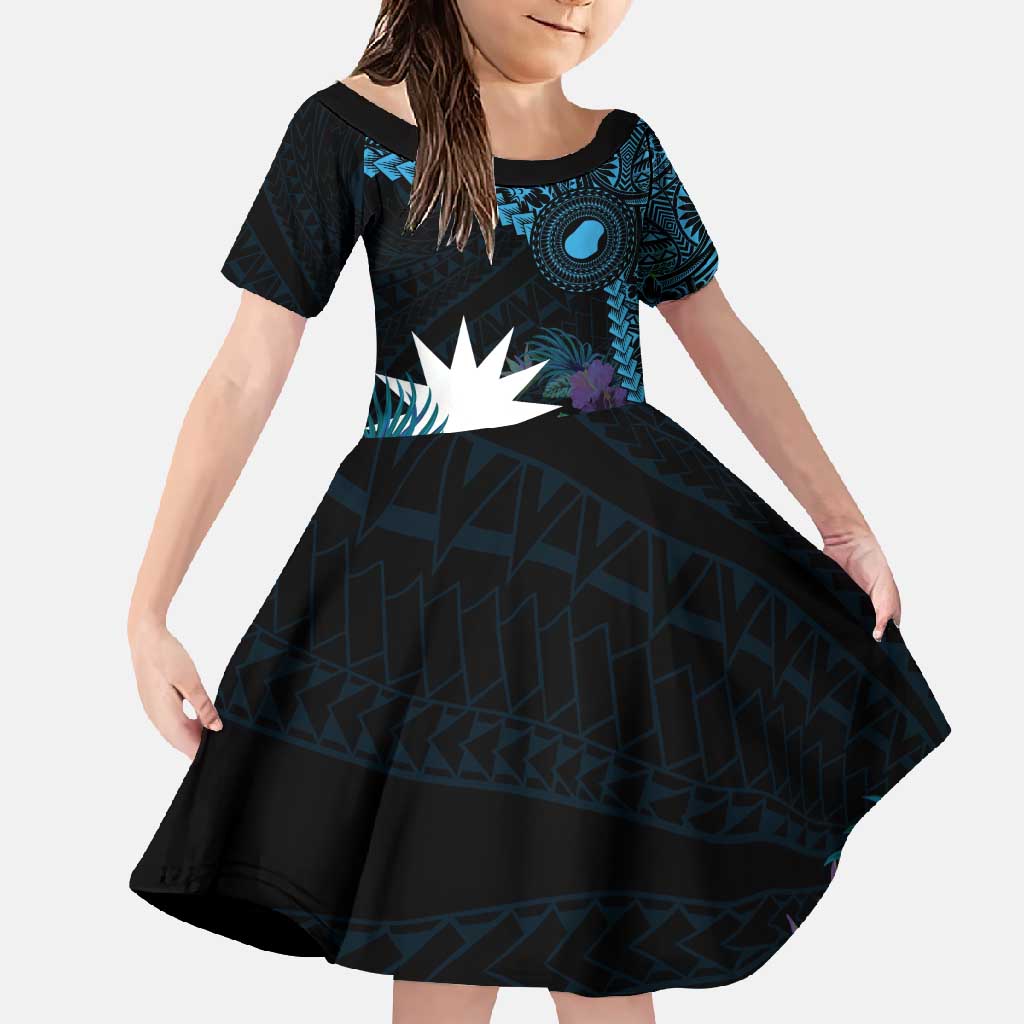 Blue Nauru Family Matching Summer Maxi Dress and Hawaiian Shirt Naoero Map With Polynesian Tropical Flowers