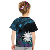 Blue Nauru Kid T Shirt Naoero Map With Polynesian Tropical Flowers