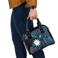 Blue Nauru Shoulder Handbag Naoero Map With Polynesian Tropical Flowers