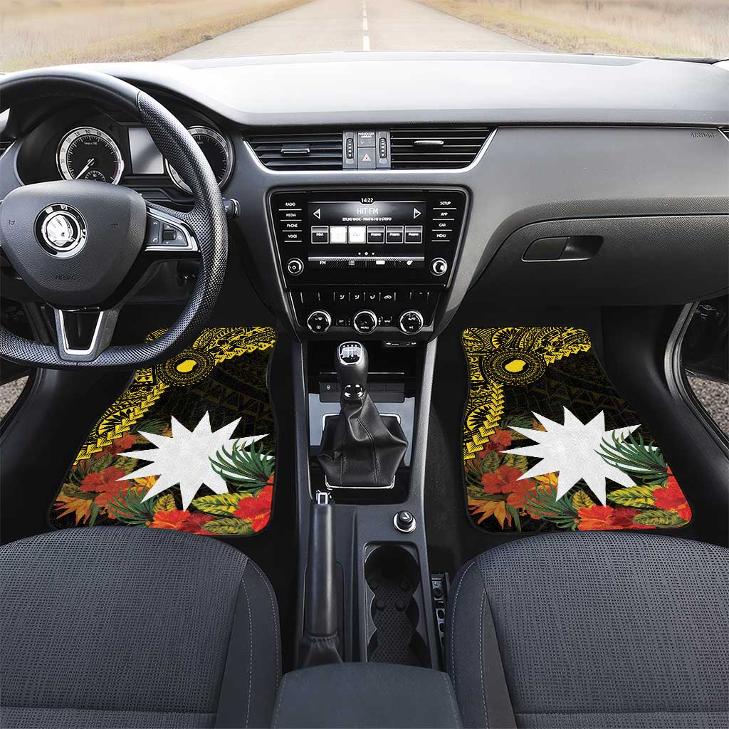 Gold Nauru Car Mats Naoero Map With Polynesian Tropical Flowers