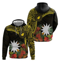 Gold Nauru Hoodie Naoero Map With Polynesian Tropical Flowers
