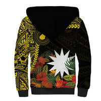 Gold Nauru Sherpa Hoodie Naoero Map With Polynesian Tropical Flowers